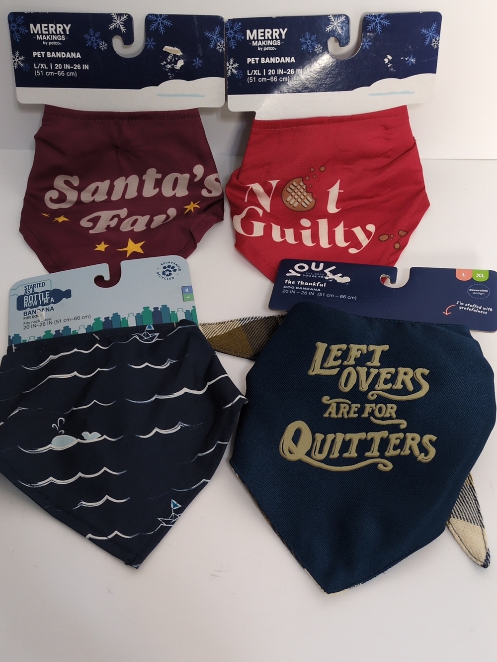 NWT Holiday Pet Bandana Bundle Lot 4 Large XL Santa Fav Leftovers Quitters Petco